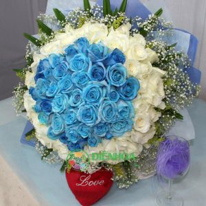 Bó hoa tươi hồng xanh và hồng trắng